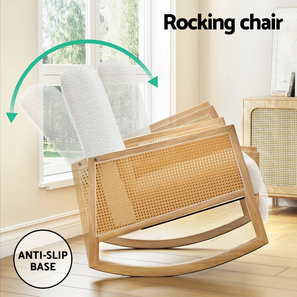 Artiss Armchair Rocking Chair Boucle Rattan White - Mekamart Australia