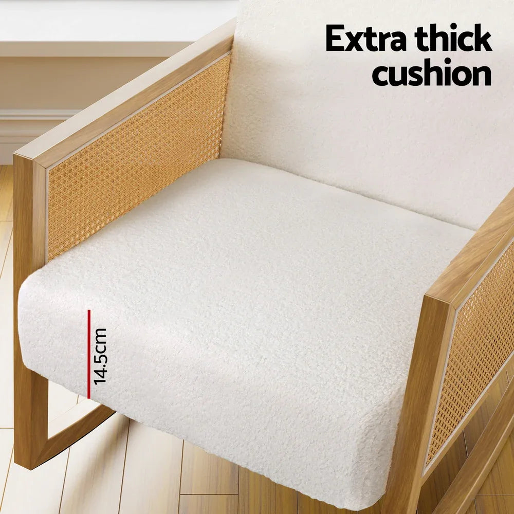 Artiss Armchair Rocking Chair Boucle Rattan White - Mekamart Australia