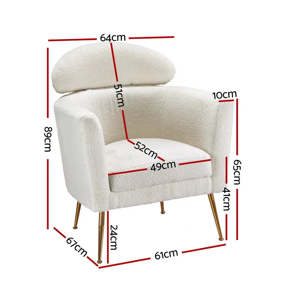 Artiss Armchair Boucle Fabric White Yoli - Mekamart Australia