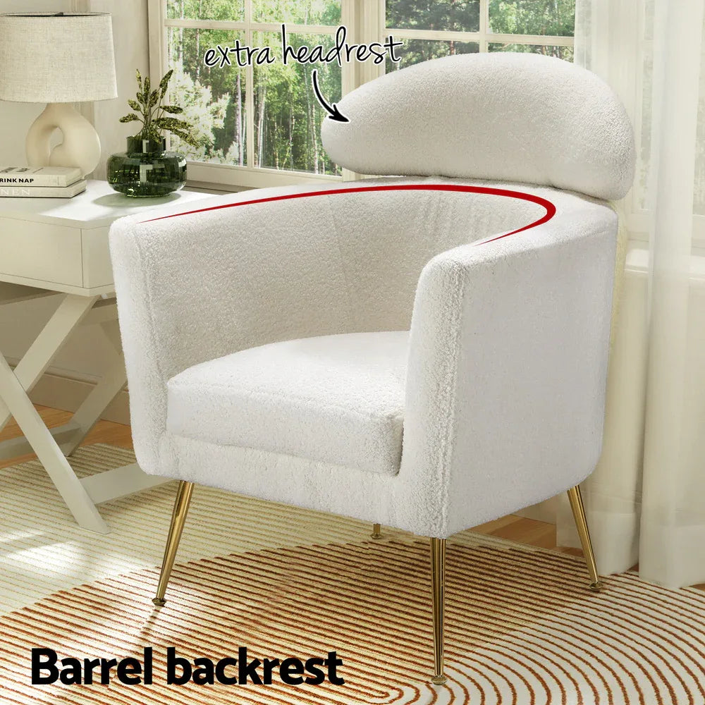 Artiss Armchair Boucle Fabric White Yoli - Mekamart Australia