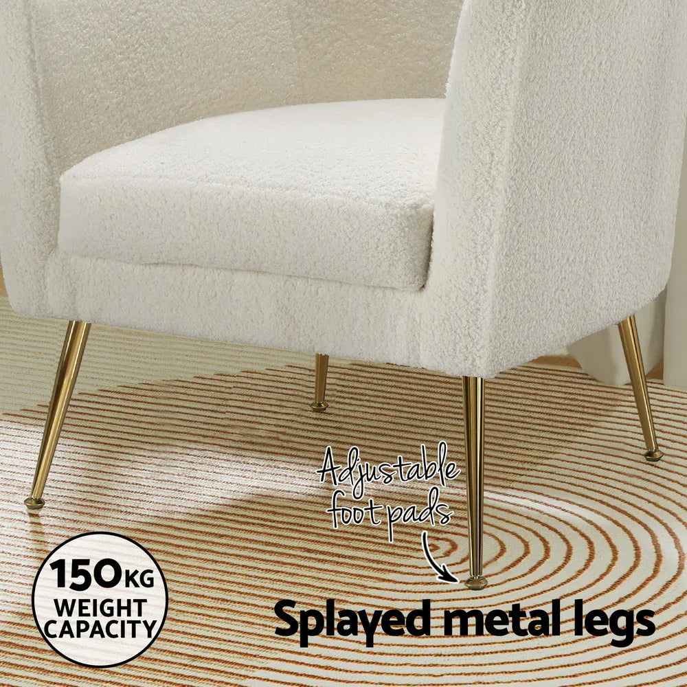 Artiss Armchair Boucle Fabric White Yoli - Mekamart Australia