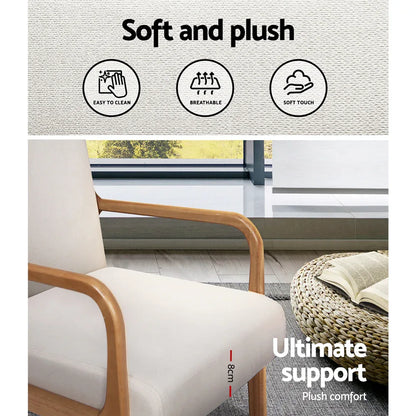 Artiss Armchair Fabric Beige Olive - Mekamart Australia