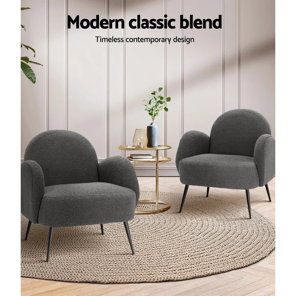 Artiss Armchair Boucle Charcoal Hanes - Mekamart Australia