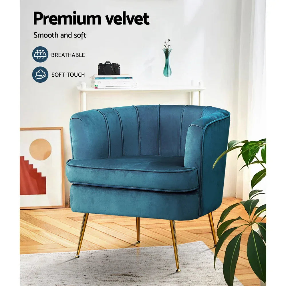 Artiss Armchair Velvet Blue Norvia - Mekamart Australia