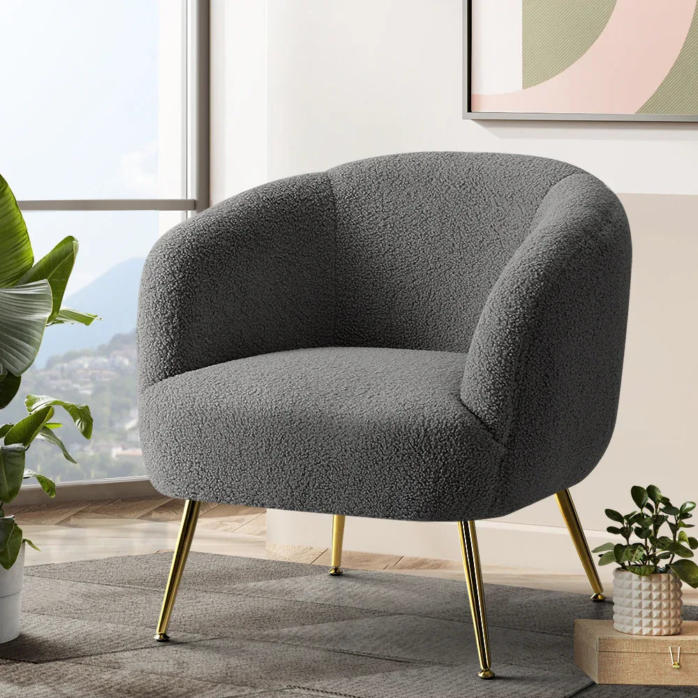 Artiss Armchair Lounge Chair Accent Chairs Arm Armchairs Sherpa Boucle Charcoal - Mekamart Australia