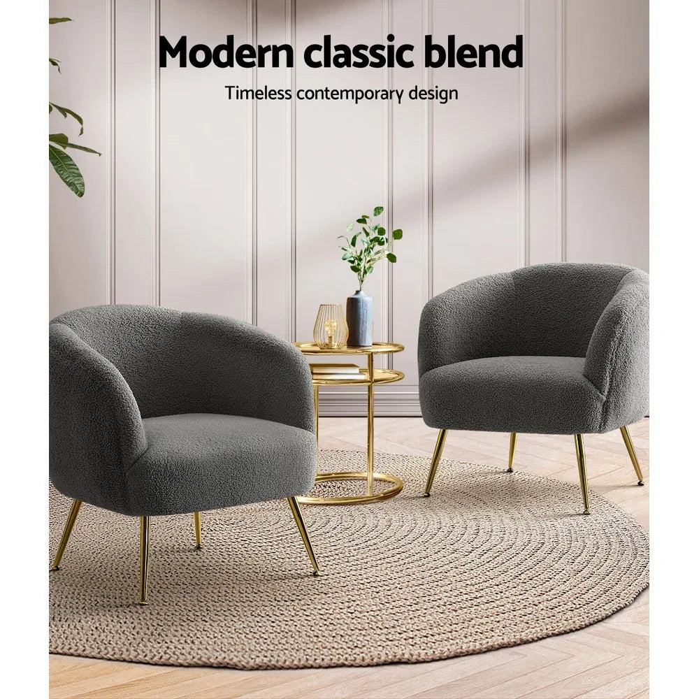 Artiss Armchair Lounge Chair Accent Chairs Arm Armchairs Sherpa Boucle Charcoal - Mekamart Australia