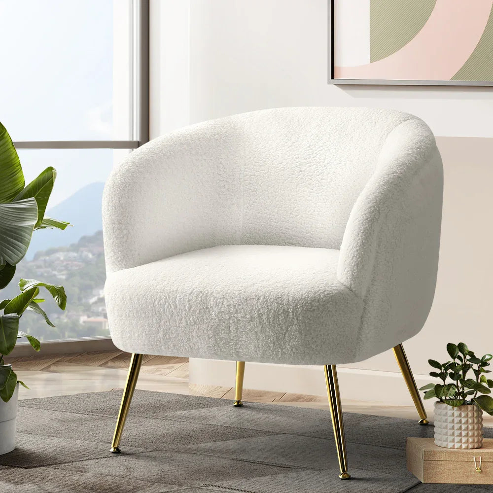 Artiss Armchair Lounge Chair Accent Chairs Armchairs Sherpa Boucle Sofa White - Mekamart Australia