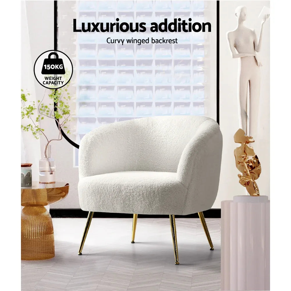 Artiss Armchair Lounge Chair Accent Chairs Armchairs Sherpa Boucle Sofa White - Mekamart Australia