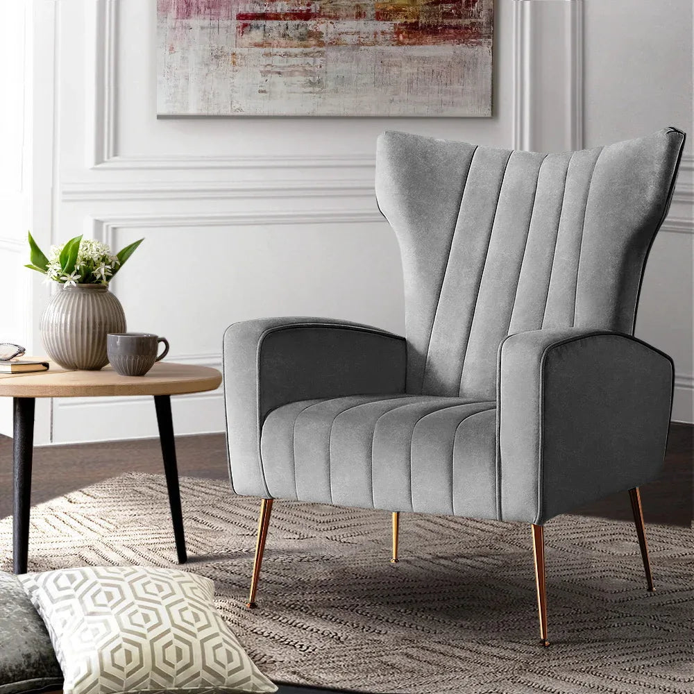 Artiss Armchair Grey Velvet Kate - Mekamart Australia