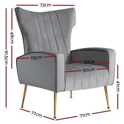 Artiss Armchair Grey Velvet Kate - Mekamart Australia