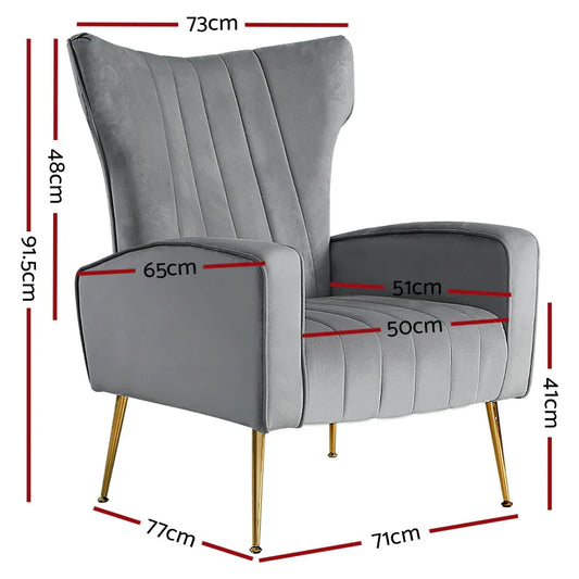 Artiss Armchair Grey Velvet Kate - Mekamart Australia