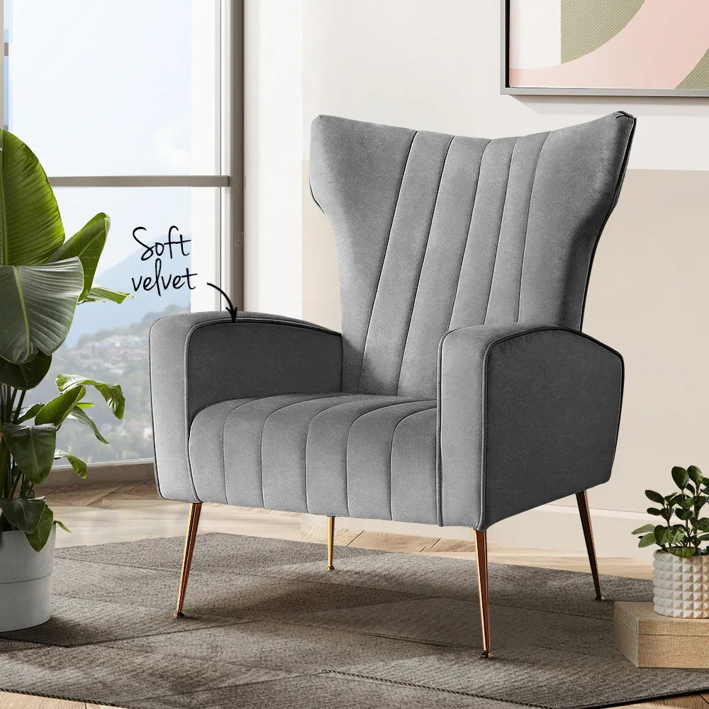 Artiss Armchair Grey Velvet Kate - Mekamart Australia