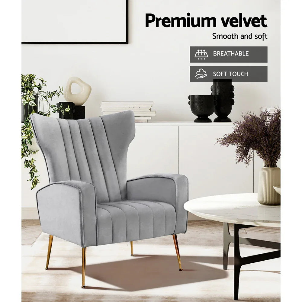 Artiss Armchair Grey Velvet Kate - Mekamart Australia