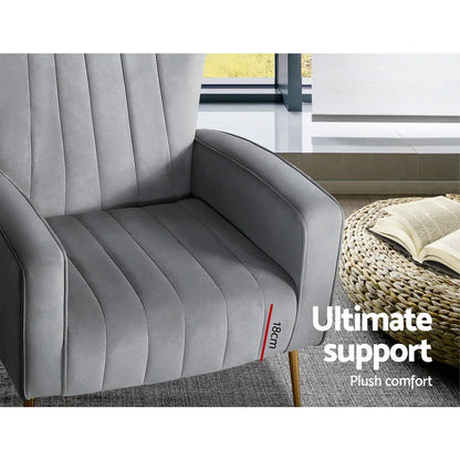 Artiss Armchair Grey Velvet Kate - Mekamart Australia