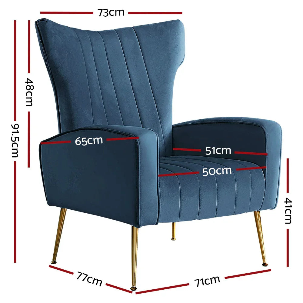 Artiss Armchair Navy Velvet Kate - Mekamart Australia