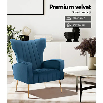 Artiss Armchair Navy Velvet Kate - Mekamart Australia