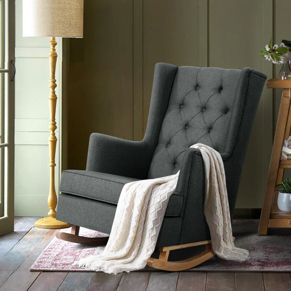 Artiss Rocking Chair Armchair Linen Fabric Charcoal Gaia - Mekamart Australia