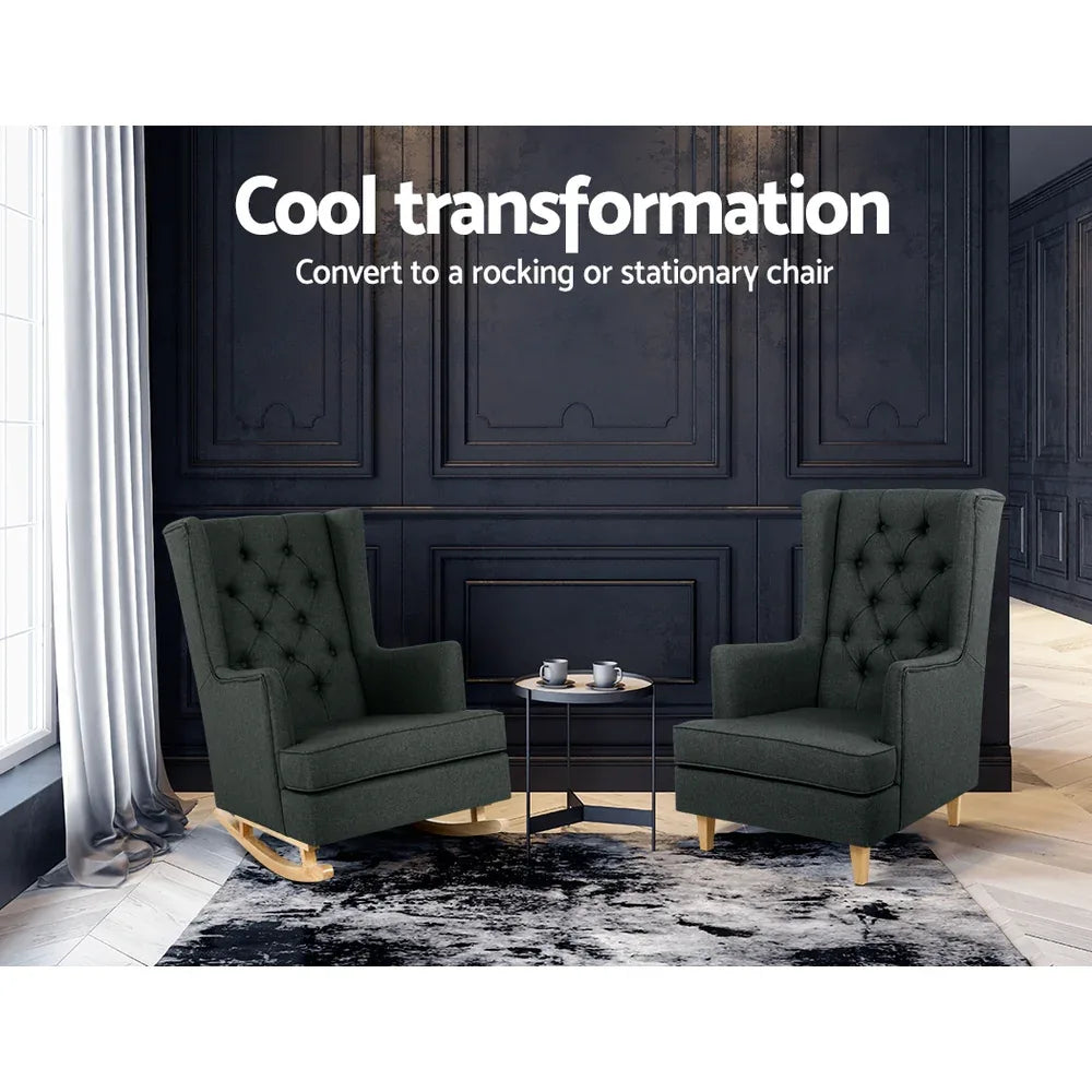 Artiss Rocking Chair Armchair Linen Fabric Charcoal Gaia - Mekamart Australia