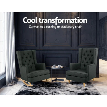 Artiss Rocking Chair Armchair Linen Fabric Charcoal Gaia - Mekamart Australia