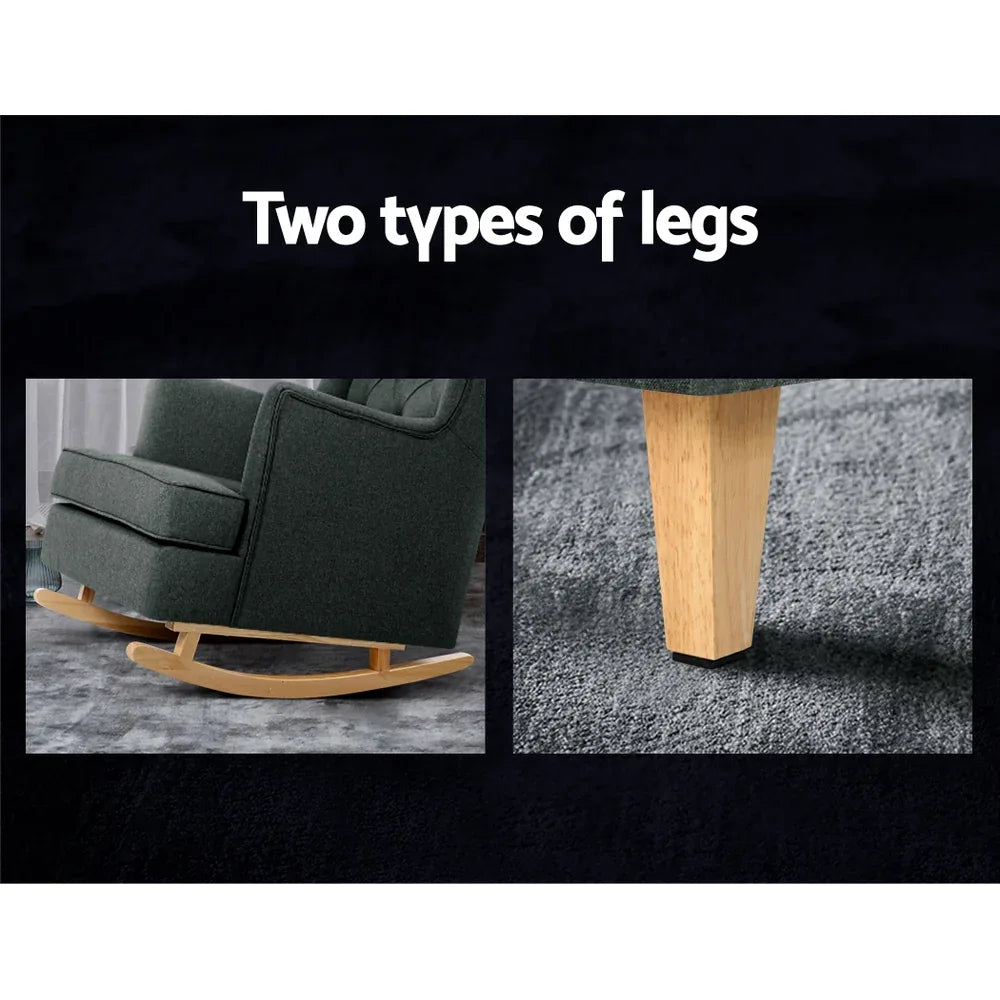 Artiss Rocking Chair Armchair Linen Fabric Charcoal Gaia - Mekamart Australia