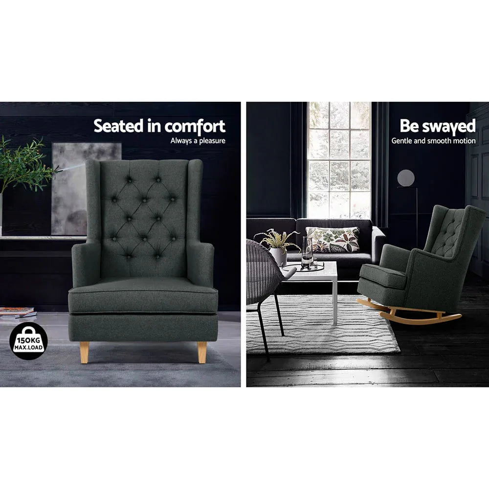 Artiss Rocking Chair Armchair Linen Fabric Charcoal Gaia - Mekamart Australia