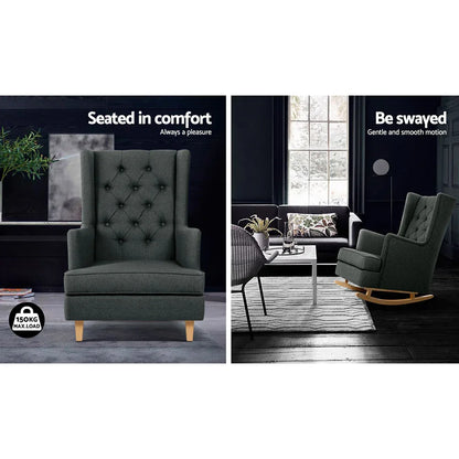 Artiss Rocking Chair Armchair Linen Fabric Charcoal Gaia - Mekamart Australia