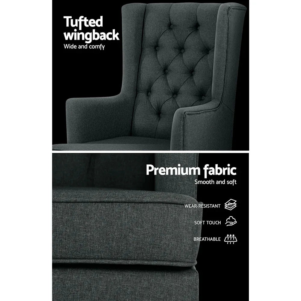 Artiss Rocking Chair Armchair Linen Fabric Charcoal Gaia - Mekamart Australia