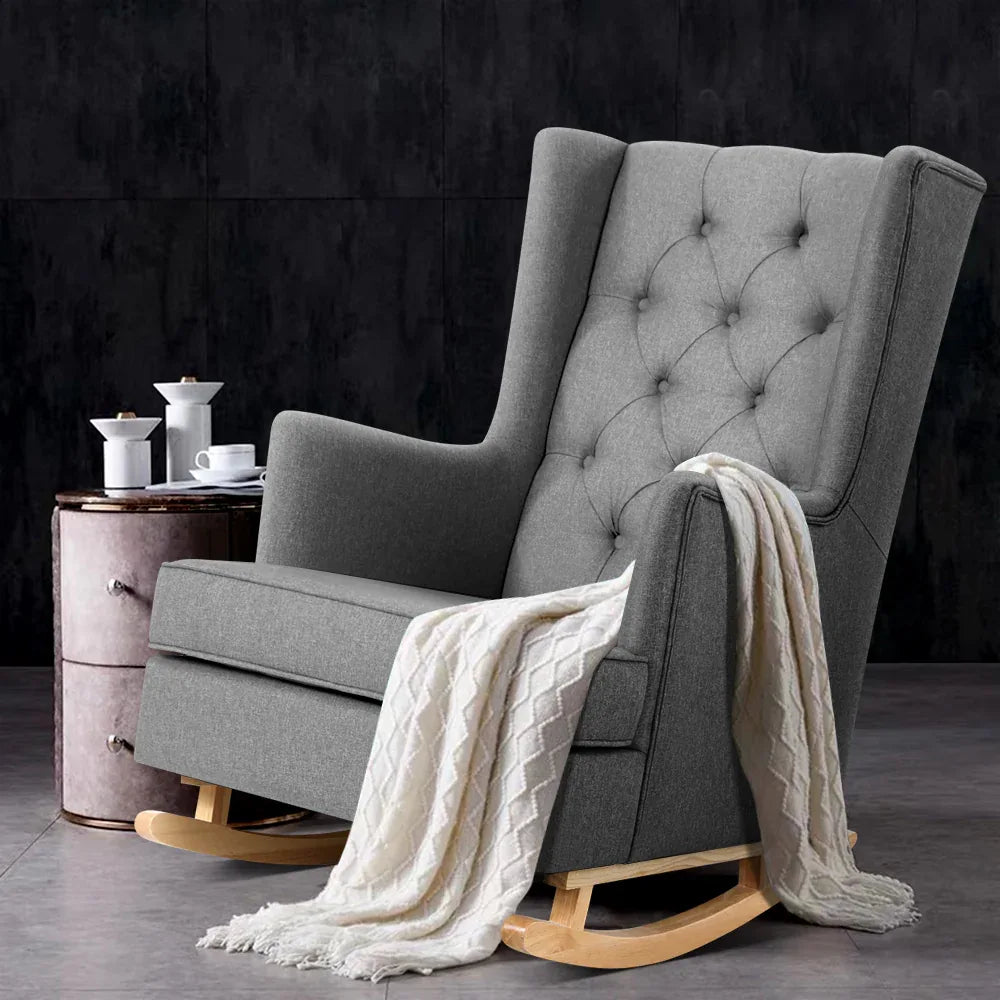 Artiss Rocking Chair Armchair Linen Fabric Grey Gaia - Mekamart Australia