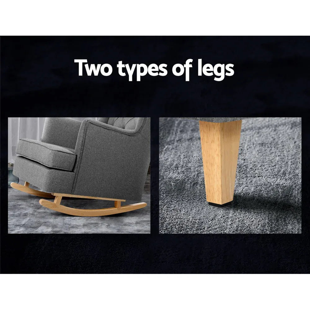 Artiss Rocking Chair Armchair Linen Fabric Grey Gaia - Mekamart Australia