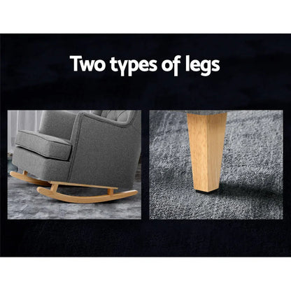 Artiss Rocking Chair Armchair Linen Fabric Grey Gaia - Mekamart Australia