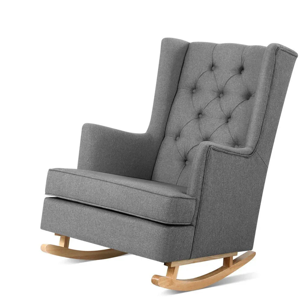 Artiss Rocking Chair Armchair Linen Fabric Grey Gaia - Mekamart Australia