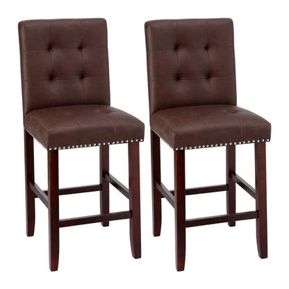 Artiss 2x Bar Stools Kitchen Dining Chairs Counter PU Leather Wooden Ada Brown - Mekamart Australia