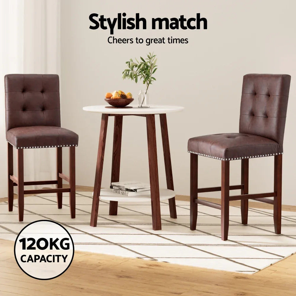 Artiss 2x Bar Stools Kitchen Dining Chairs Counter PU Leather Wooden Ada Brown - Mekamart Australia