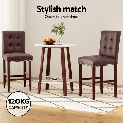 Artiss 2x Bar Stools Kitchen Dining Chairs Counter PU Leather Wooden Ada Brown - Mekamart Australia