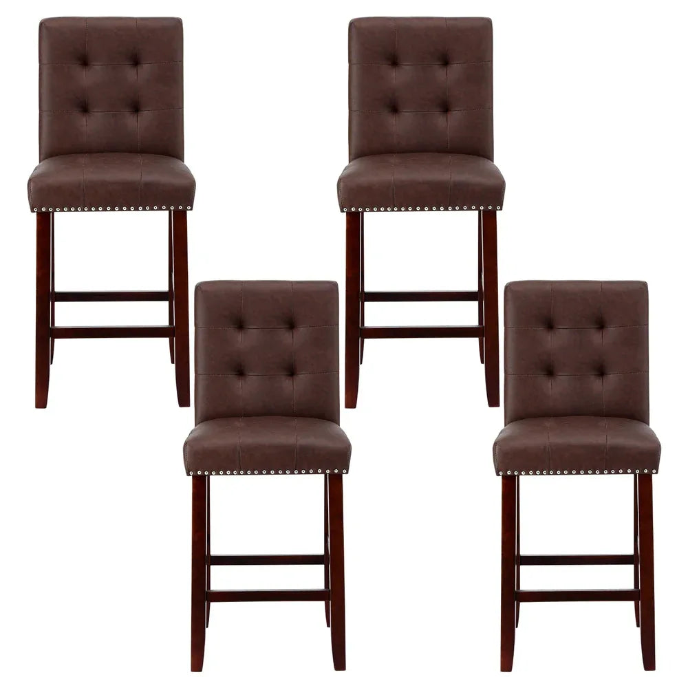 Artiss 4x Bar Stools Kitchen Dining Chairs Counter PU Leather Wooden Ada Brown - Mekamart Australia