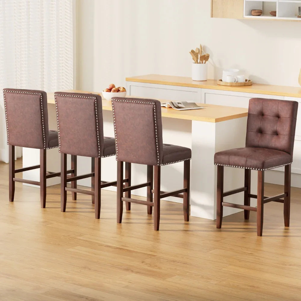 Artiss 4x Bar Stools Kitchen Dining Chairs Counter PU Leather Wooden Ada Brown - Mekamart Australia