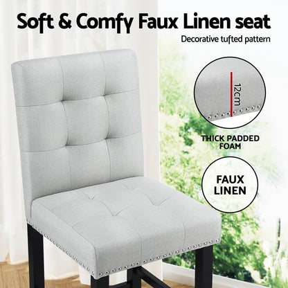 Artiss 2x Bar Stools Kitchen Dining Chairs Counter Fabric Stool Wooden Ada Grey