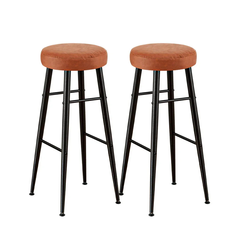 Artiss 2x Bar Stools Kitchen Dining Chairs Counter Round PU Leather Lane Brown - Mekamart Australia
