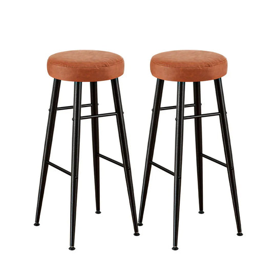 Artiss 2x Bar Stools Kitchen Dining Chairs Counter Round PU Leather Lane Brown - Mekamart Australia