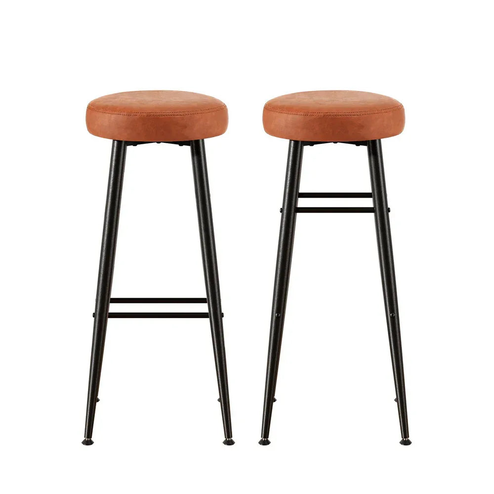 Artiss 2x Bar Stools Kitchen Dining Chairs Counter Round PU Leather Lane Brown - Mekamart Australia