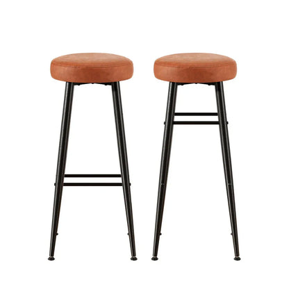 Artiss 2x Bar Stools Kitchen Dining Chairs Counter Round PU Leather Lane Brown - Mekamart Australia