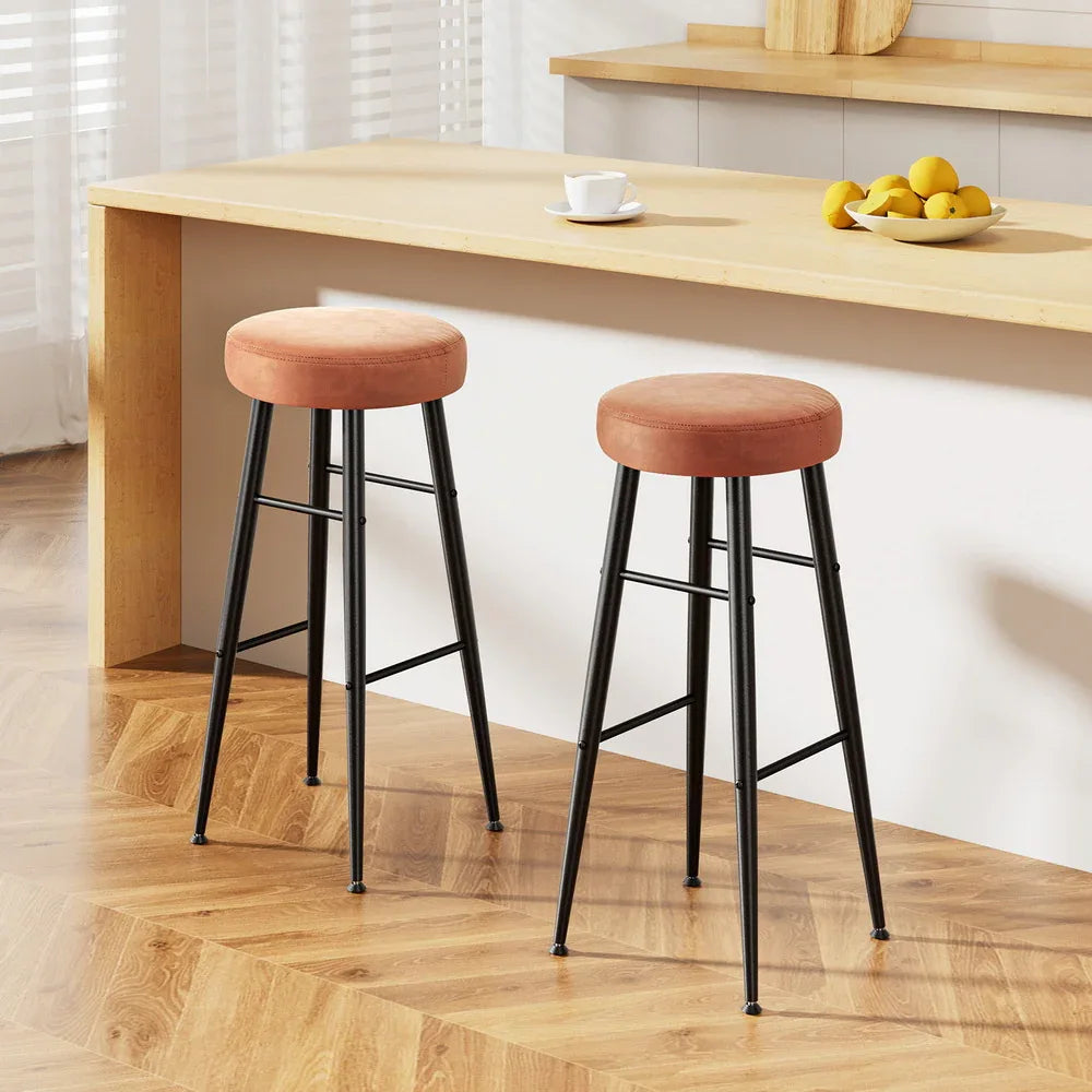 Artiss 2x Bar Stools Kitchen Dining Chairs Counter Round PU Leather Lane Brown - Mekamart Australia