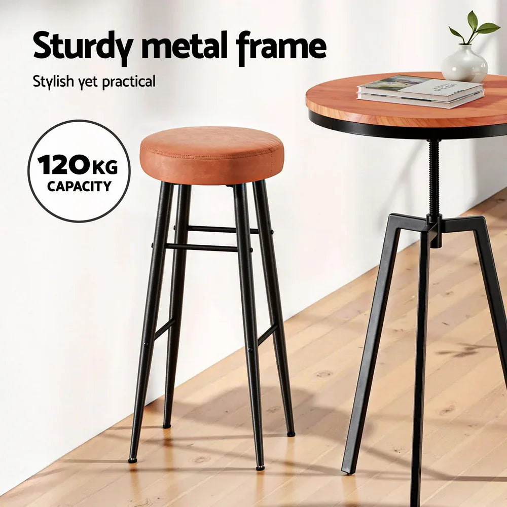 Artiss 4x Bar Stools Kitchen Dining Chairs Counter Round PU leather Lane Brown - Mekamart Australia