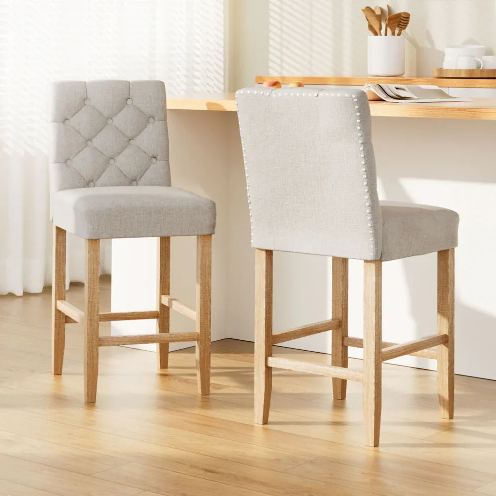 Artiss 2x Bar Stools Linen Upholstered Chairs - Mekamart Australia