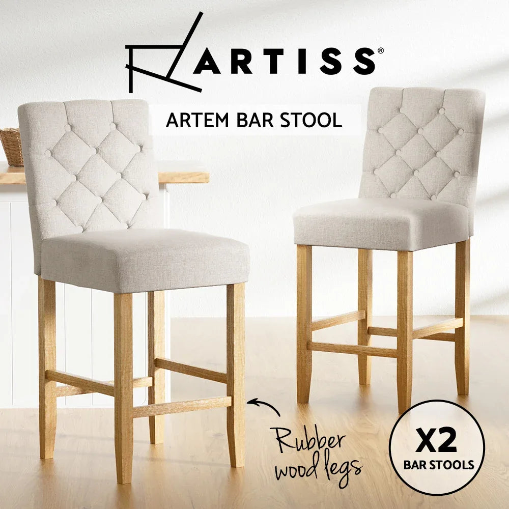 Artiss 2x Bar Stools Linen Upholstered Chairs - Mekamart Australia