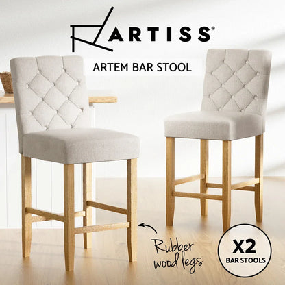 Artiss 2x Bar Stools Linen Upholstered Chairs - Mekamart Australia