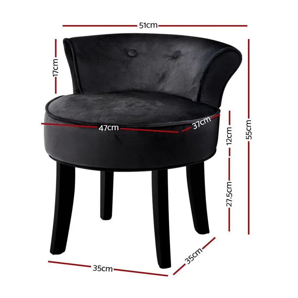 Artiss Vanity Stool Velvet Black Abella - Mekamart Australia
