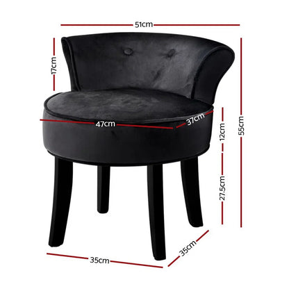 Artiss Vanity Stool Velvet Black Abella - Mekamart Australia
