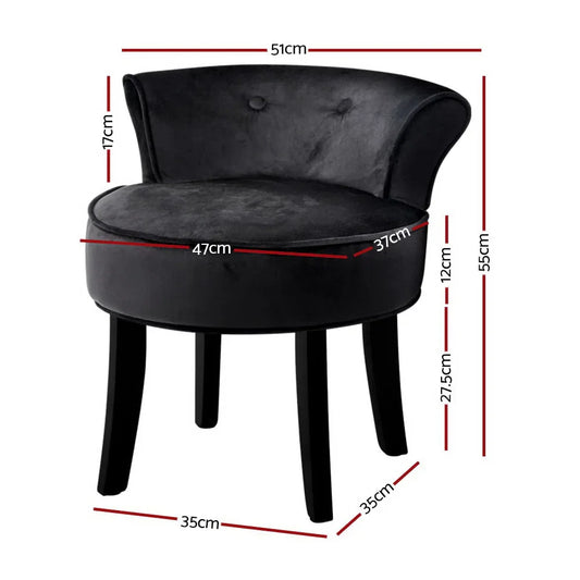 Artiss Vanity Stool Velvet Black Abella - Mekamart Australia