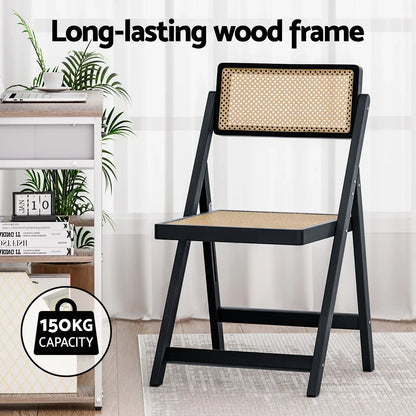 Artiss Dining Chair Wooden Rattan Foldable Black - Mekamart Australia